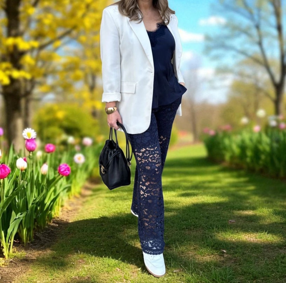 Today's Designer Elegant Navy Embroidered Lace Pants